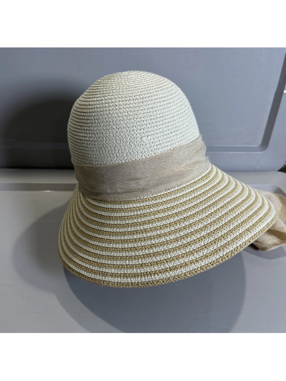 Tirabasso Made In Italy Wide Brim Sun Hat With Ribbon Adjustable Off White OSFM - Picture 3 of 8